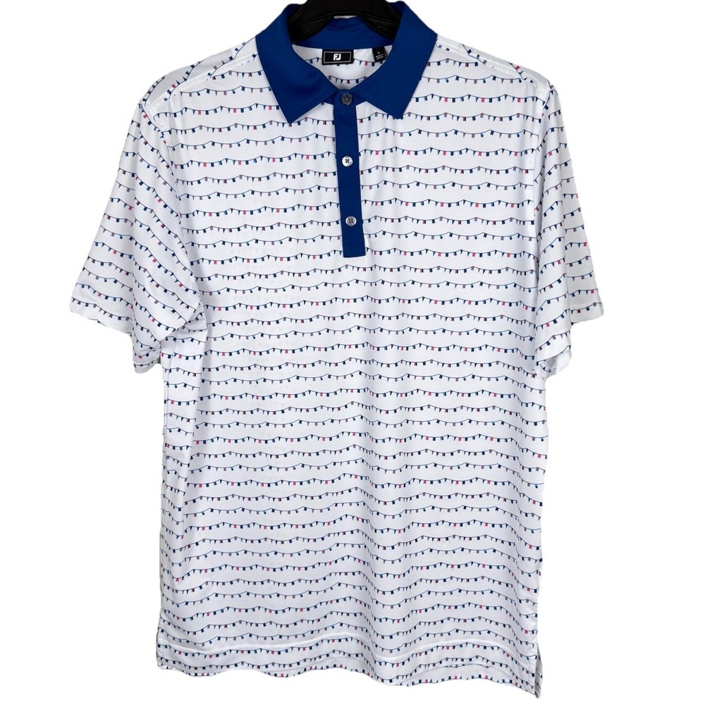 FootJoy FJ Golf Polo Shirt Mens Large White Flag AOP ProDry Performance